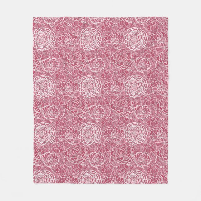 Blue lace flowers pattern background fleece blanket (Front)