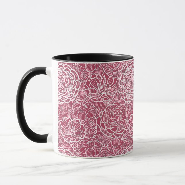 Blue lace flowers pattern background mug (Left)
