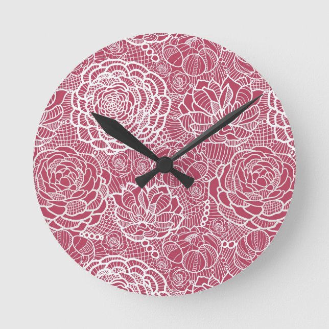 Blue lace flowers pattern background round clock (Front)
