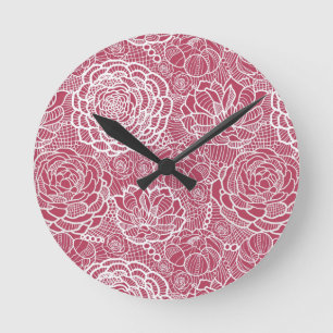 Blue lace flowers pattern background round clock