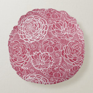 Blue lace flowers pattern background round cushion