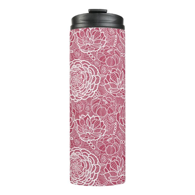 Blue lace flowers pattern background thermal tumbler (Front)