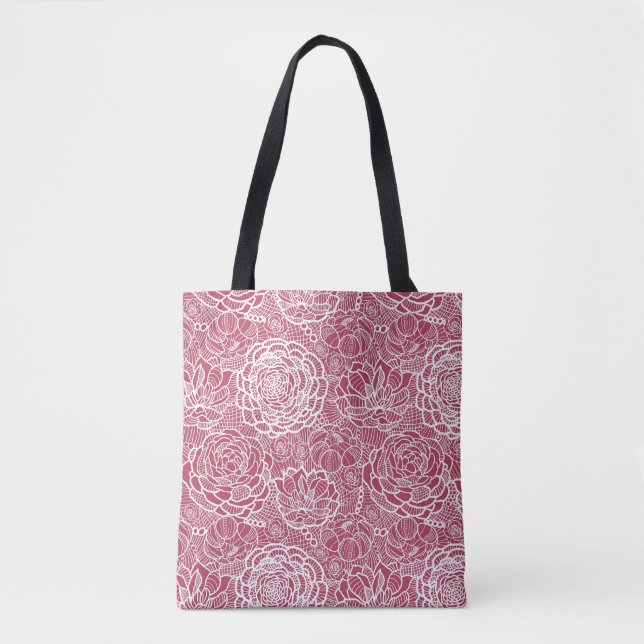 Blue lace flowers pattern background tote bag (Front)