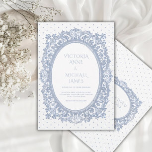 Blue Lace Frame Whimsical Vintage Wedding Invitation