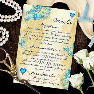 Blue Lace Heart Baroque Gold Mexican Wedding Enclosure Card