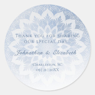 Blue Lace Mandala Wedding Favor Classic Round Sticker