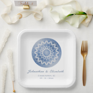 Blue Lace Mandala Wedding Paper Plate