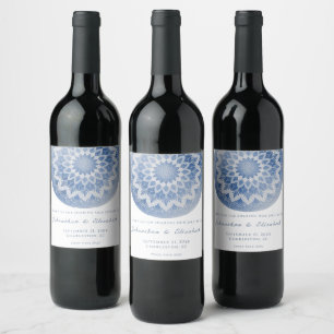 Blue Lace Mandala Wedding Wine Label
