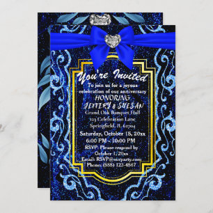 Blue Lace Modern Trendy Boho Classy Anniversary  Invitation