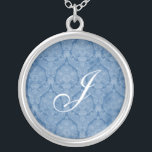 Blue Lace Monogram Sterling Silver Necklace<br><div class="desc">Beautiful  Lace Sterling Silver Necklace - background colour can be changed.  Great as a wedding favour,  wedding gift,  birthday gift or holiday gift.</div>