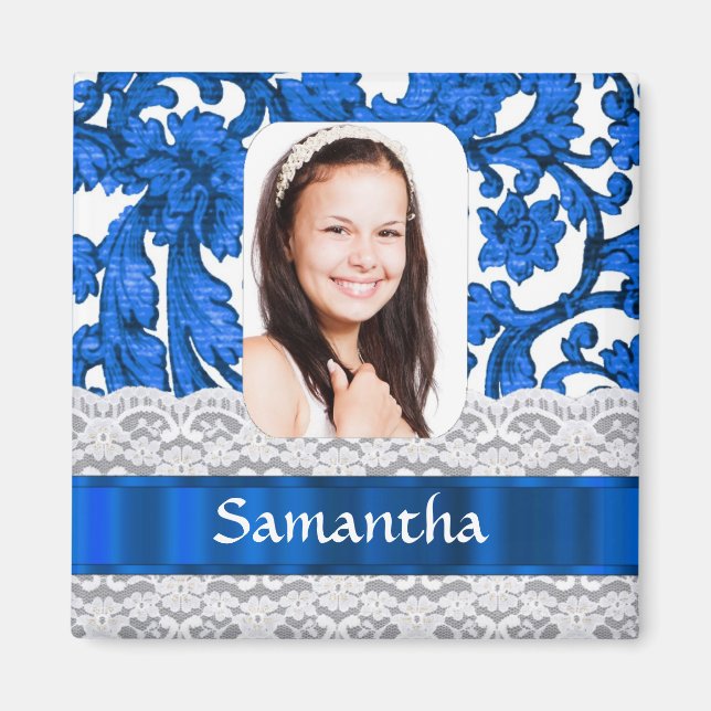 Blue lace photo template magnet (Front)