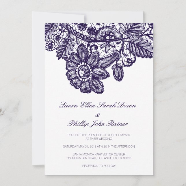 Blue Lace Wedding Invitation (Front)