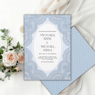 Blue Lace Whimsical Vintage Wedding Invitation
