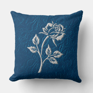 Blue Lace With Silver Rose Cushion