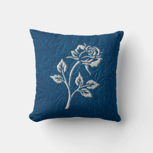 Blue Lace With Silver Rose Cushion