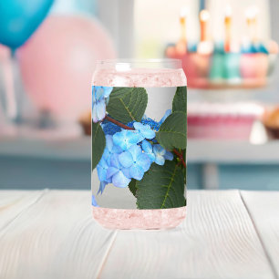 Blue Lacecap Hydrangea Bloom Floral Can Glass