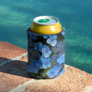 Blue Lacecap Hydrangea Floral Can Cooler