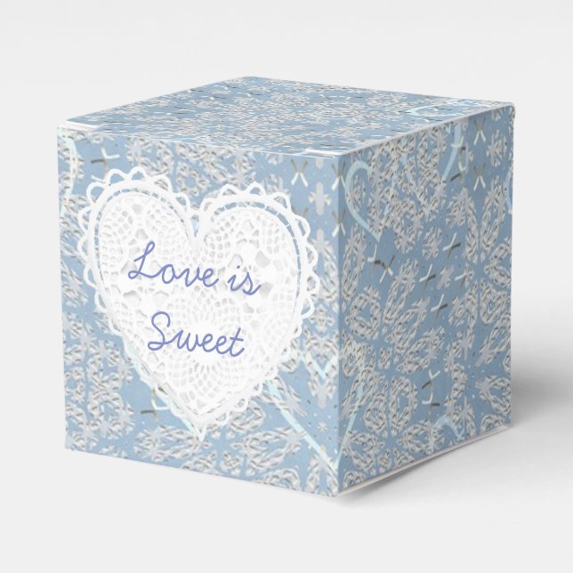 Blue Lacey Hearts You Cupcake Box (Front Side)