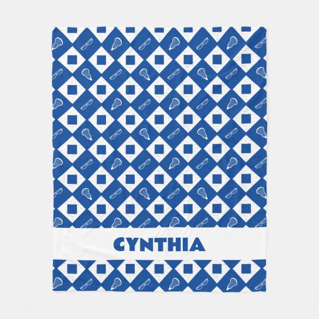 Blue Lacrosse Argyle Pattern Fleece Blanket (Front)