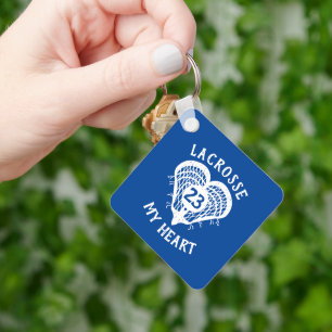 Blue Lacrosse My Heart Photo Key Ring