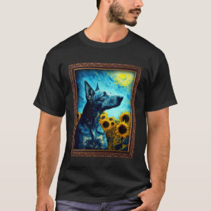 Blue Lacy Painting Sunflower Flower Mum Women Flor T-Shirt