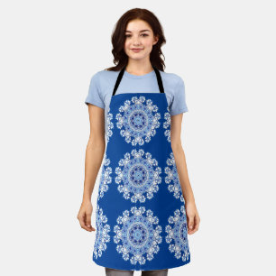 Blue Lacy Patterned All-Over Print Apron