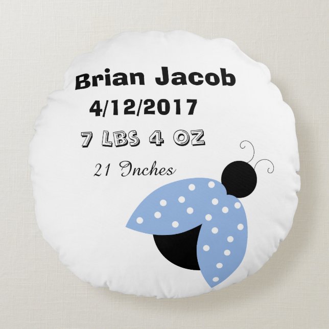 Blue Ladybug Personalised Baby Boy Pillow (Front)