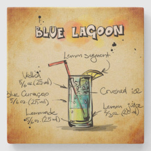 Blue Lagoon Bartender Drink Recipe Stone Coaster