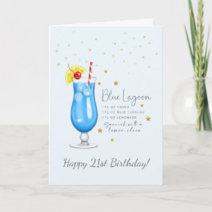Blue Lagoon Cocktail 21st Happy Birthday Card