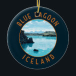 Blue Lagoon Iceland Distressed Circle Ceramic Ornament<br><div class="desc">Blue Lagoon Iceland vector art design. The Blue Lagoon is a geothermal spa in southwestern Iceland. The spa is located in a lava field near Grindavík and in front of Mount Þorbjörn on Reykjanes Peninsula.</div>