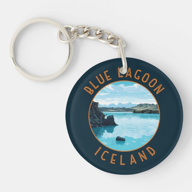 Blue Lagoon Iceland Distressed Circle Key Ring (Front)