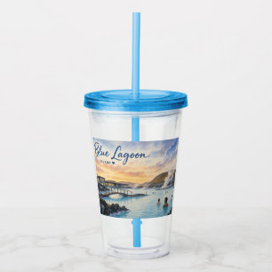 Blue Lagoon Iceland thermal bath watercolor Acrylic Tumbler