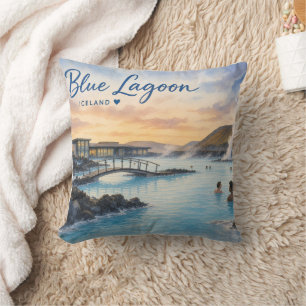 Blue Lagoon Iceland thermal bath watercolor Cushion