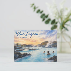 Blue Lagoon Iceland thermal bath watercolor  Holiday Postcard