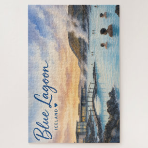 Blue Lagoon Iceland thermal bath watercolor Jigsaw Puzzle