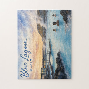 Blue Lagoon Iceland thermal bath watercolor Jigsaw Puzzle