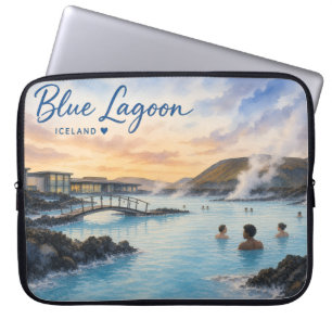 Blue Lagoon Iceland thermal bath watercolor Laptop Sleeve