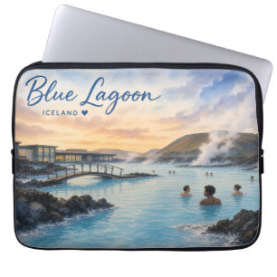 Blue Lagoon Iceland thermal bath watercolor Laptop Sleeve