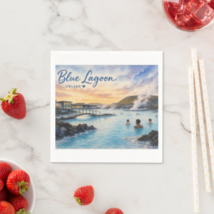 Blue Lagoon Iceland thermal bath watercolor Napkin