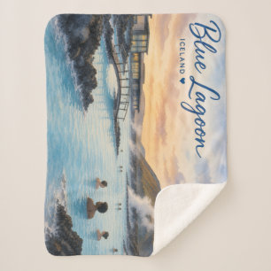 Blue Lagoon Iceland thermal bath watercolor Sherpa Blanket