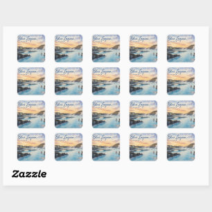 Blue Lagoon Iceland thermal bath watercolor Square Sticker