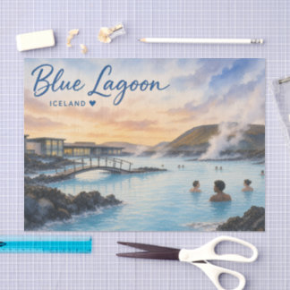 Blue Lagoon Iceland thermal bath watercolor Tissue Paper