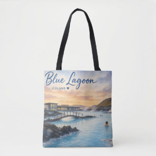 Blue Lagoon Iceland thermal bath watercolor  Tote Bag