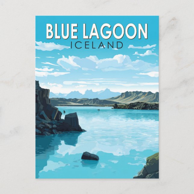 Blue Lagoon Iceland Travel Art Vintage Postcard (Front)