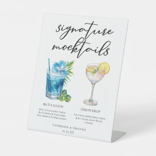 Blue Lagoon Lemon Drop Wedding Mocktails Menu Pedestal Sign
