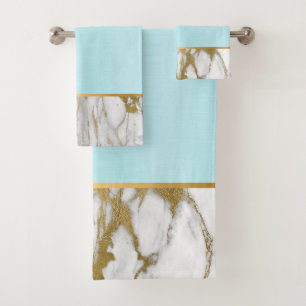 BLUE LAGOON MARBLE GOLD BATHROOM TOWEL SET