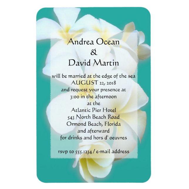 Blue Lagoon Plumeria Wedding Invitation Magnet (Vertical)