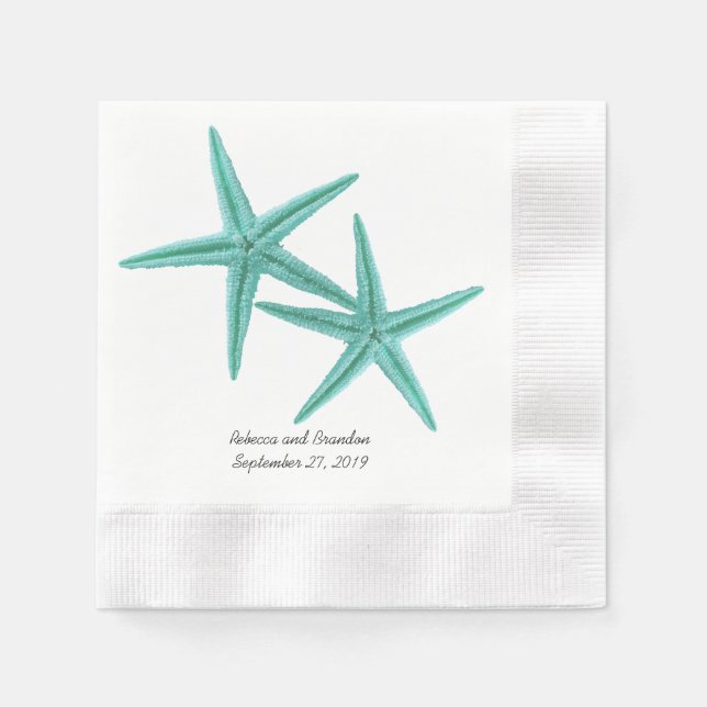Blue Lagoon Starfish Couple Wedding Napkins (Front)