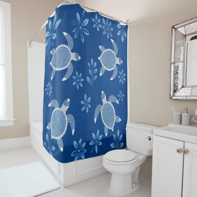 Blue Lagoon Turtles Shower Curtain (In Situ)