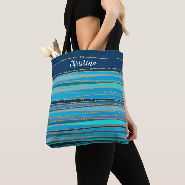 Blue Lagoon Zen | Personalised Striped Tote Bag (Close Up)
